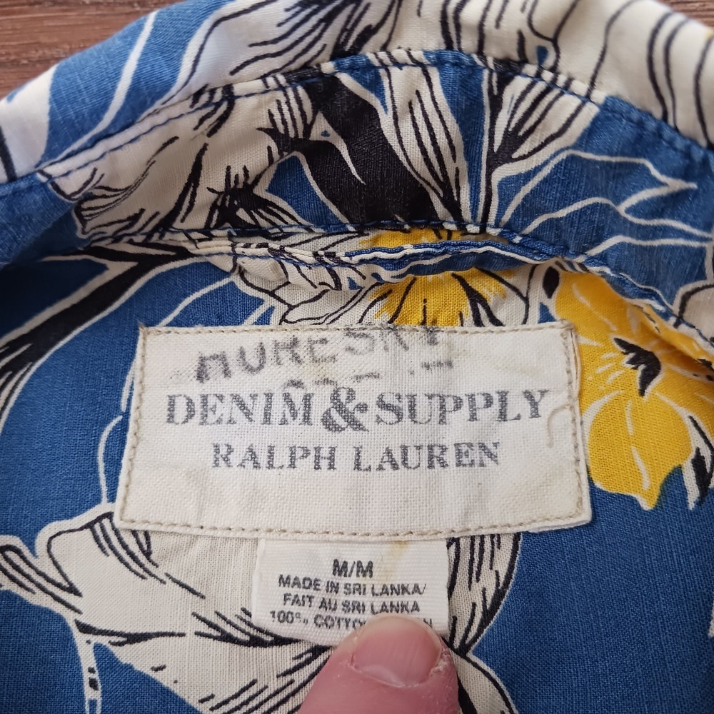 Ralph Lauren Denim Supply Shirt Mens Medium Blue Floral Button Up Hawaiian Tiki - Picture 5 of 7